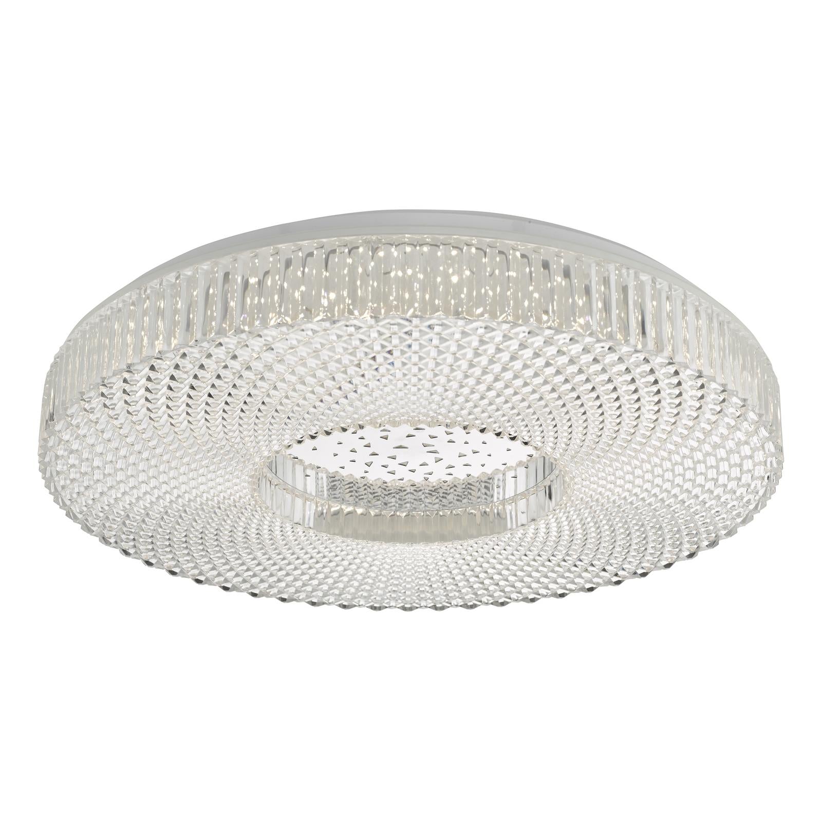Modern LED ceiling light in living room with warm glow