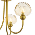 Cognac 3 Light Semi-Flush Satin Gold and Champagne Ribbed Glass