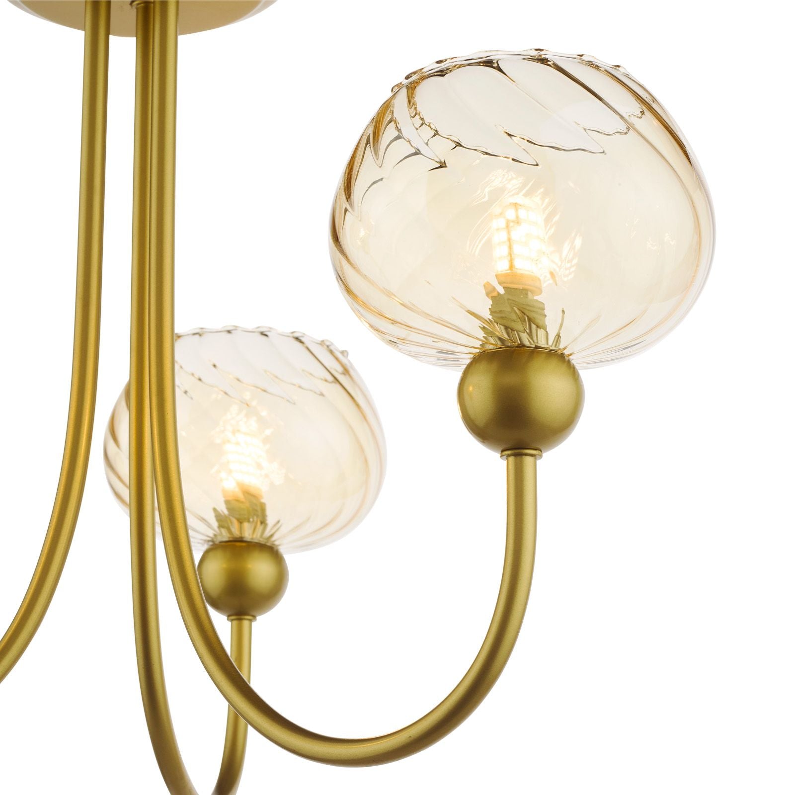 Cognac 3 Light Semi-Flush Satin Gold and Champagne Ribbed Glass