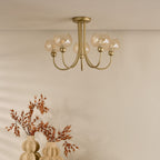 Cognac 5 Light Semi-Flush Satin Gold and Champagne Ribbed Glass