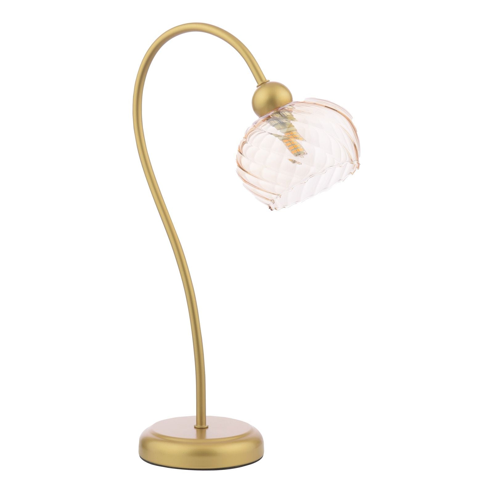 Cognac Table Lamp Satin Gold and Champagne Ribbed Glass