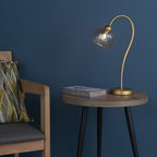Cognac Table Lamp Satin Gold and Champagne Ribbed Glass
