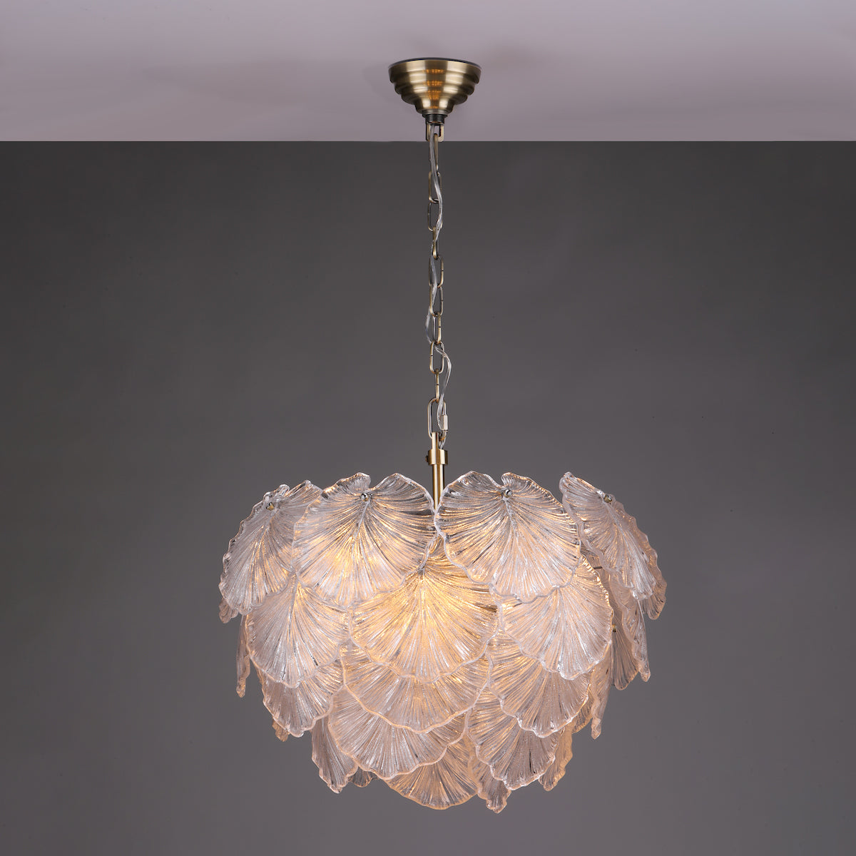 Courtney 10 Light Pendant Textured Glass and Antique Brass