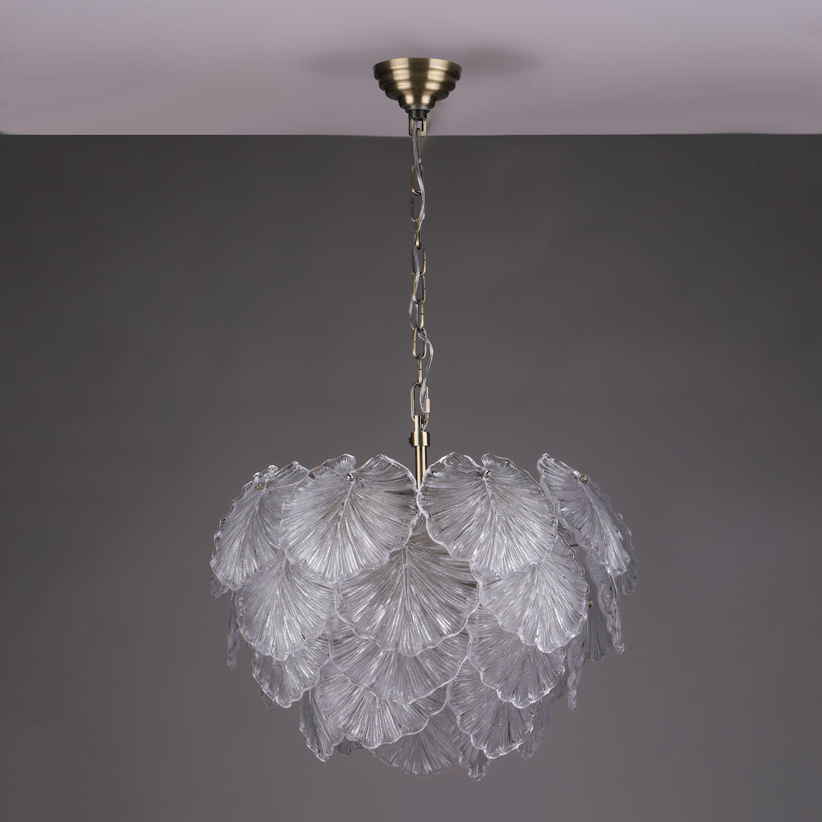 Courtney 10 Light Pendant Textured Glass and Antique Brass