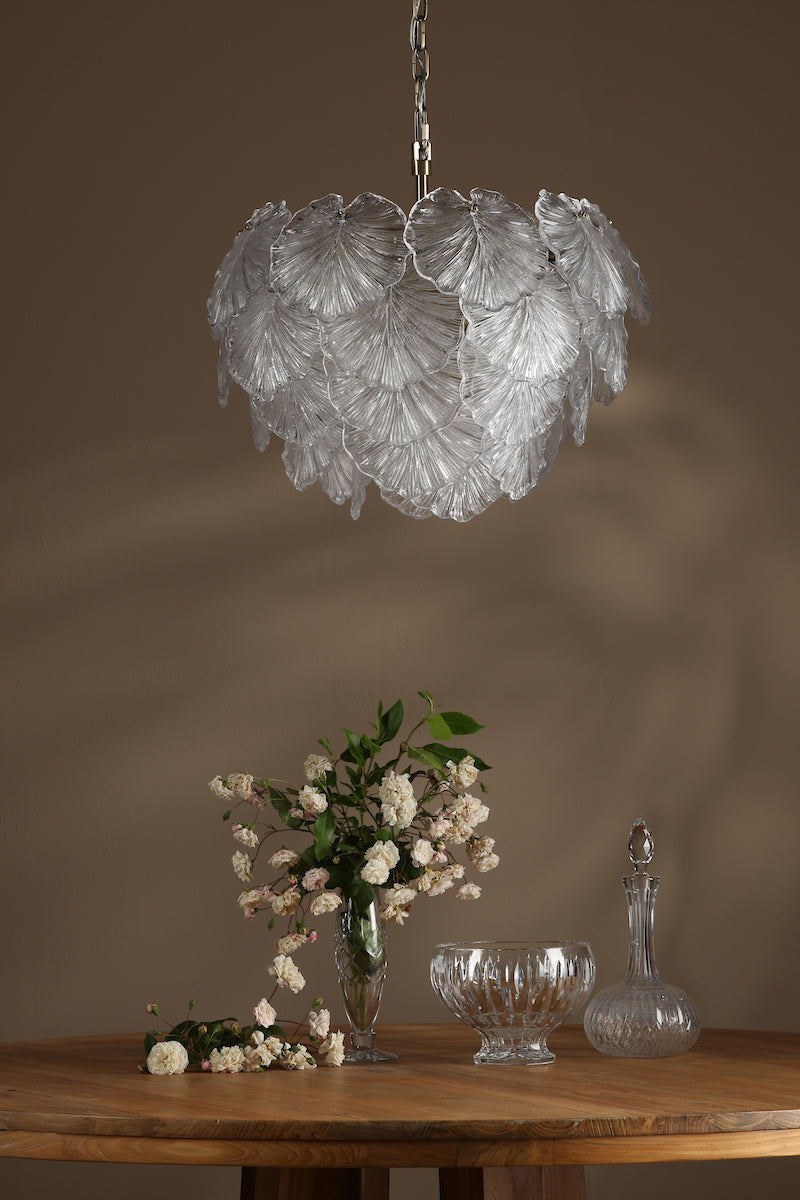 Courtney 10 Light Pendant Textured Glass and Antique Brass