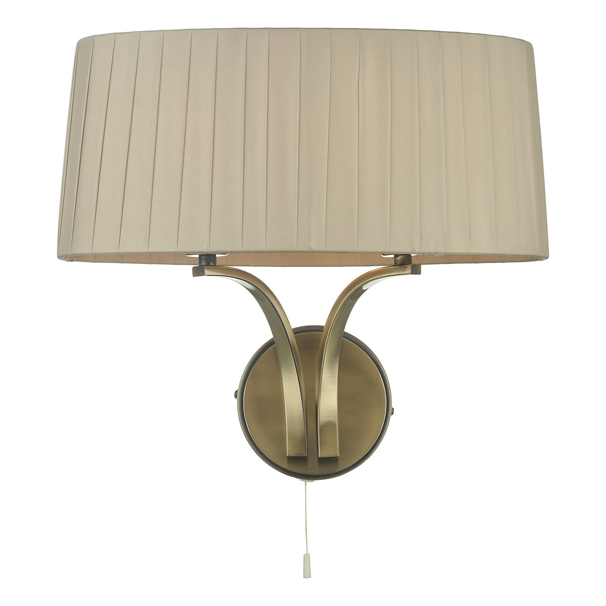 Cristin 2 Light Wall Light Antique Brass With Taupe Shade