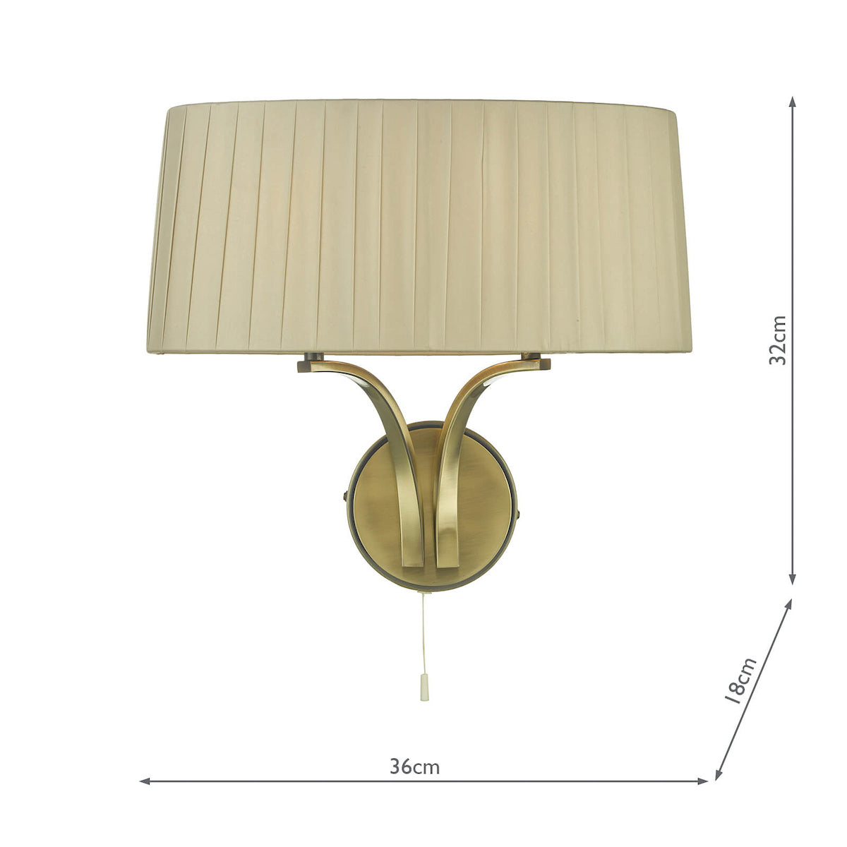 Cristin 2 Light Wall Light Antique Brass With Taupe Shade
