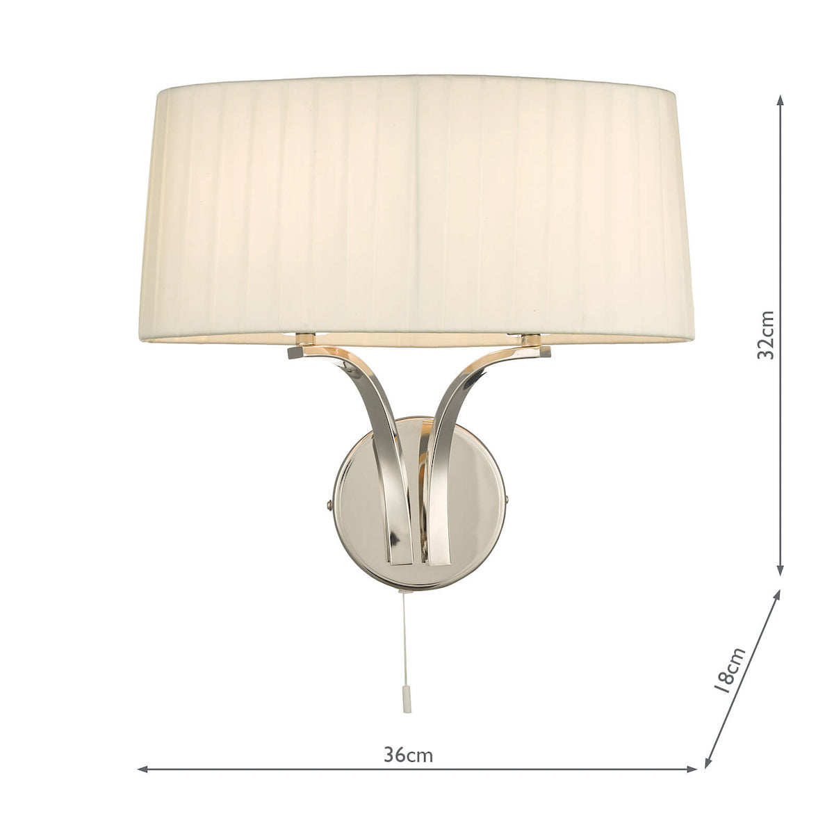 Cristin 2 Light Wall Light Polished Nickel With Ivory Shade