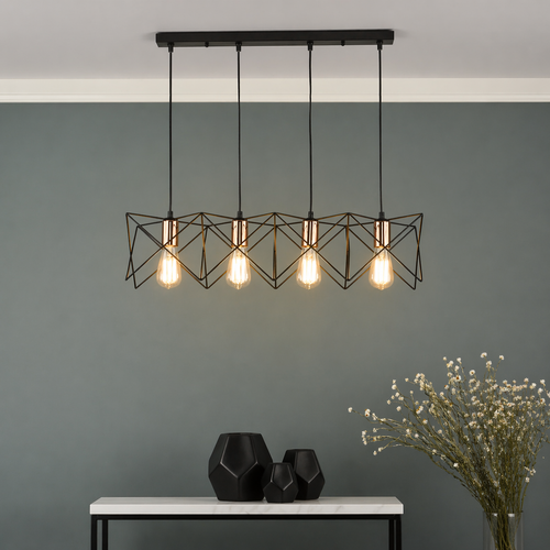 4 light bar pendant black and copper over dining table