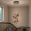DAR Aurelia 15 Light Cluster Pendant Black Chrome Copper Glass