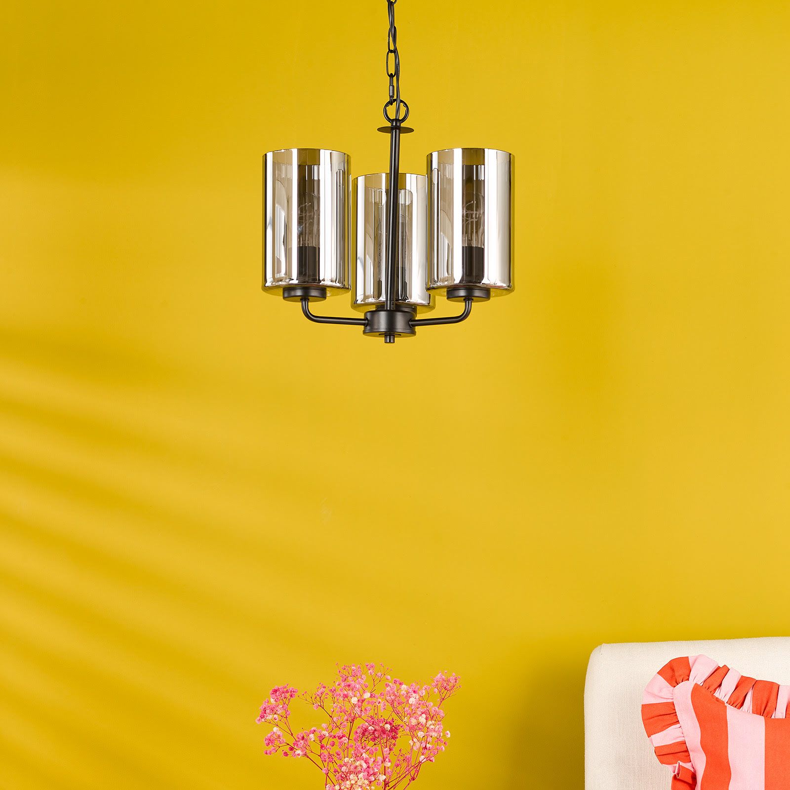 Daylin 3 Light Pendant Satin Black and Smoked Ribbed Glass