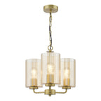 Daylin 3 Light Pendant Satin Gold and Amber Ribbed Glass