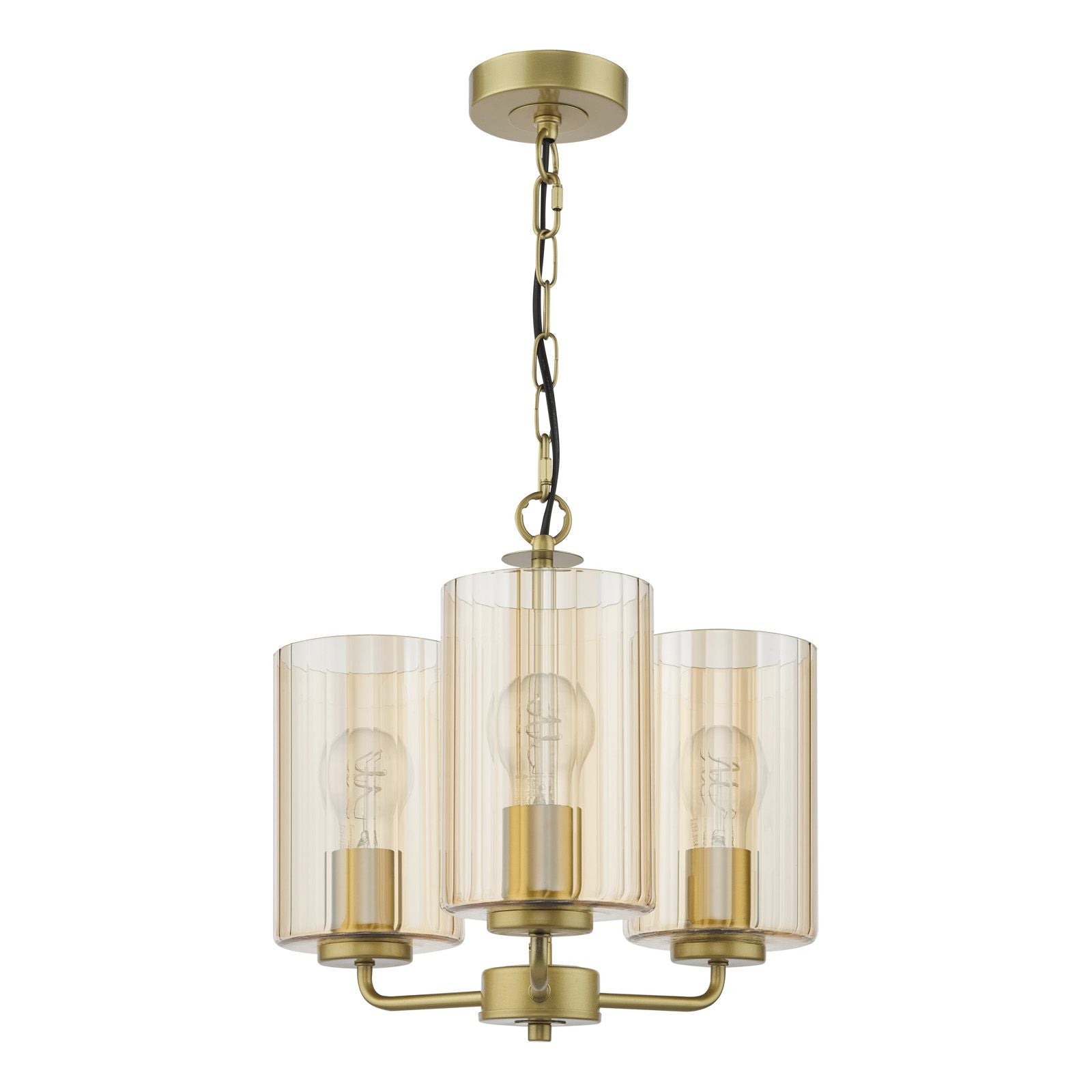 Daylin 3 Light Pendant Satin Gold and Amber Ribbed Glass