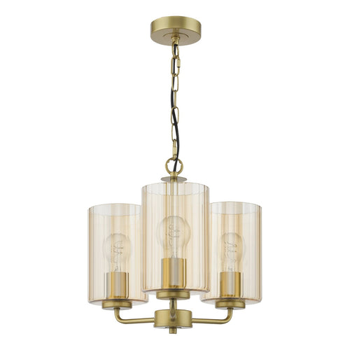 Daylin 3 Light Pendant Satin Gold and Amber Ribbed Glass