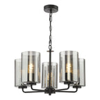 Daylin 5 Light Pendant Satin Black and Smoked Ribbed Glass