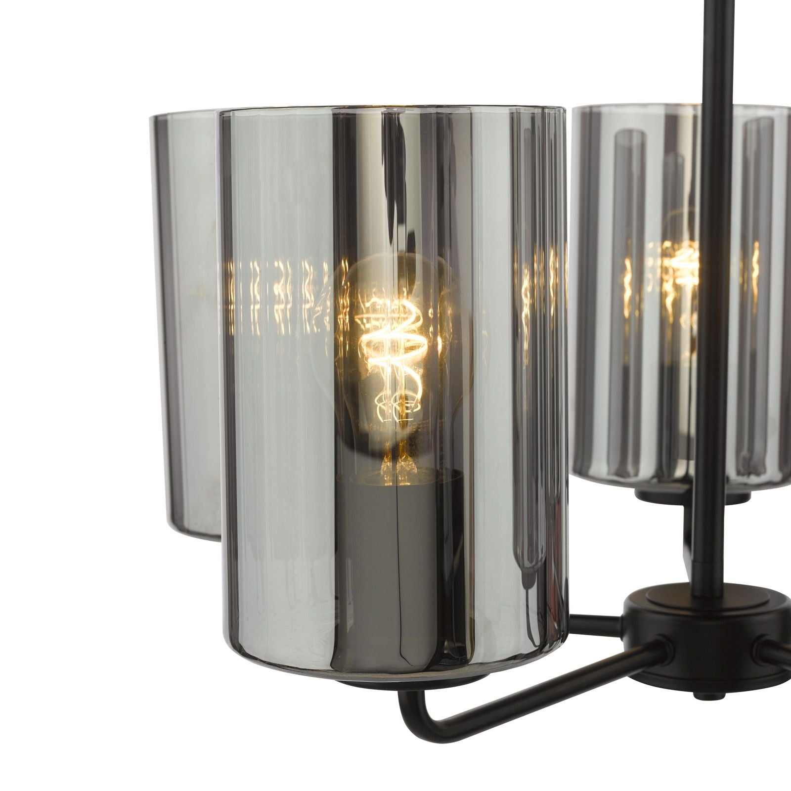 Daylin 5 Light Pendant Satin Black and Smoked Ribbed Glass