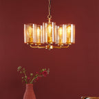 Daylin 5 Light Pendant Satin Gold and Amber Ribbed Glass