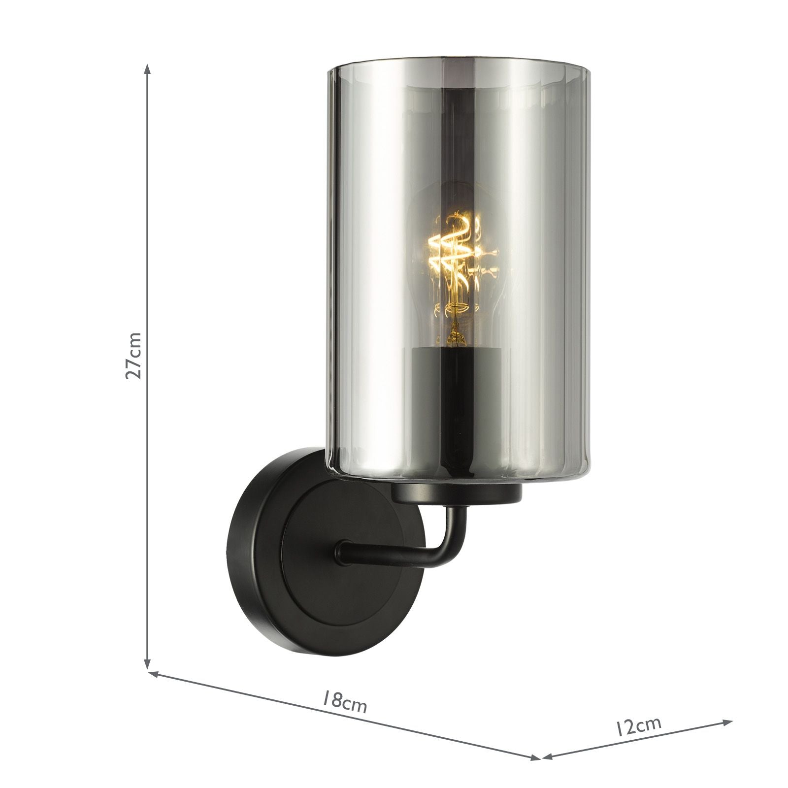 Daylin Wall Light Satin Black and Smoked Ribbed Glass