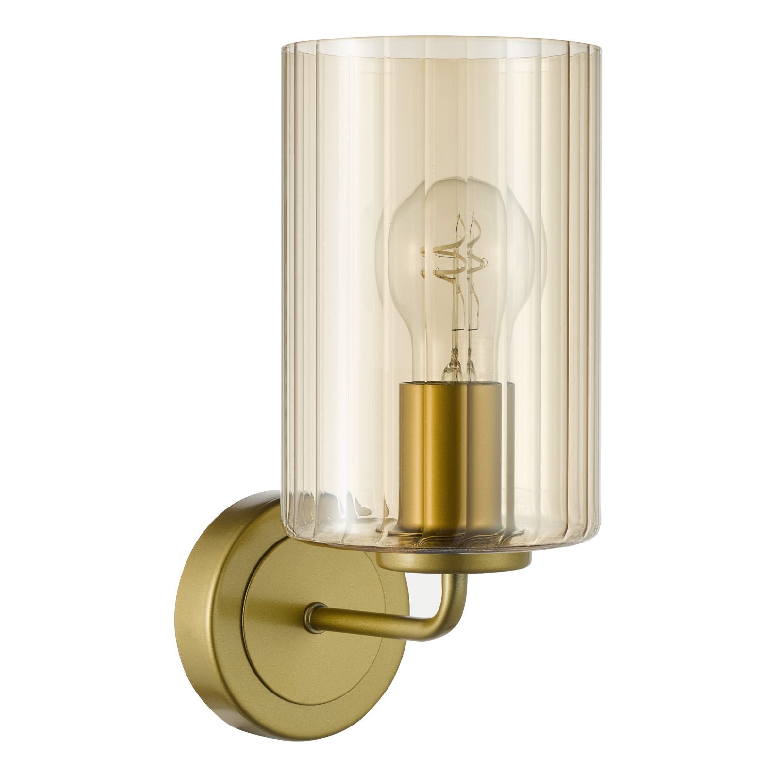 Daylin Wall Light Satin Gold and Amber Ribbed Glass