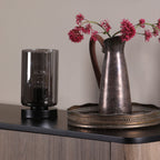 Daylin Table Lamp Satin Black and Smoked Ribbed Glass