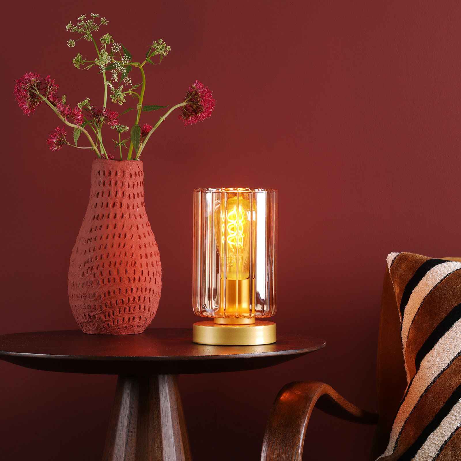 Daylin Wall Light Satin Gold and Amber Ribbed Glass