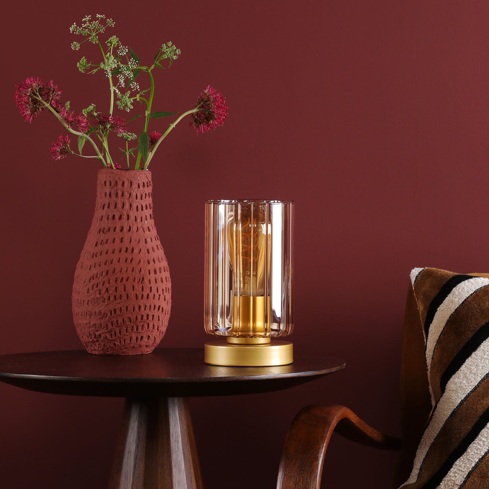 Daylin Wall Light Satin Gold and Amber Ribbed Glass