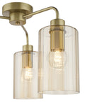 Daylin 3 Light Semi-Flush Satin Gold and Amber Ribbed Glass