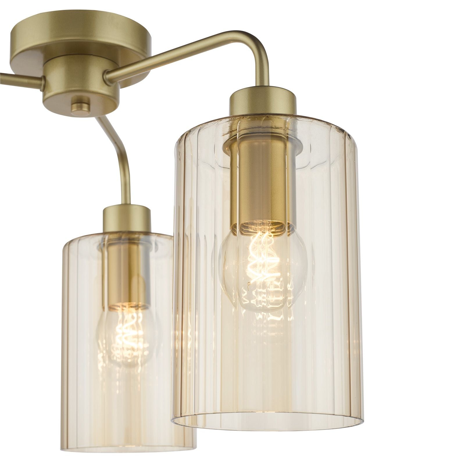 Daylin 3 Light Semi-Flush Satin Gold and Amber Ribbed Glass