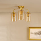 Daylin 3 Light Semi-Flush Satin Gold and Amber Ribbed Glass