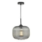 Matt black smoked glass pendant light hanging ceiling view