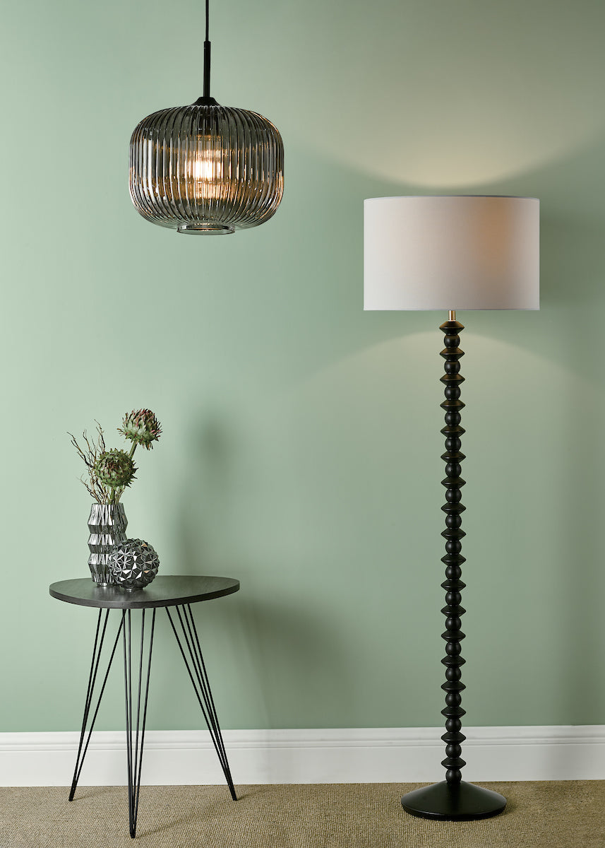 Demarius 1 Light Pendant Black and Smoked Glass