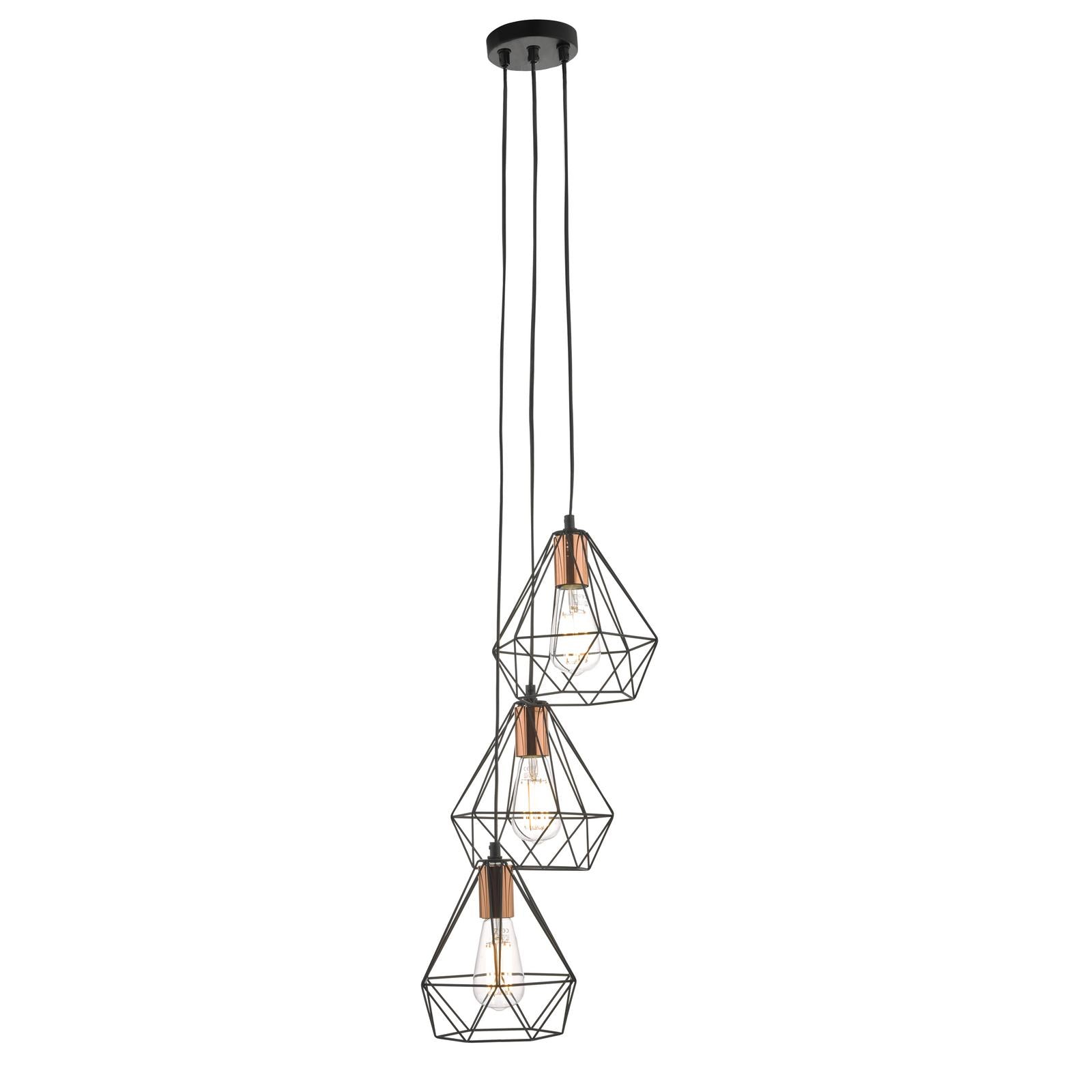 Deyon 3 Light Cluster Pendant Black & Copper
