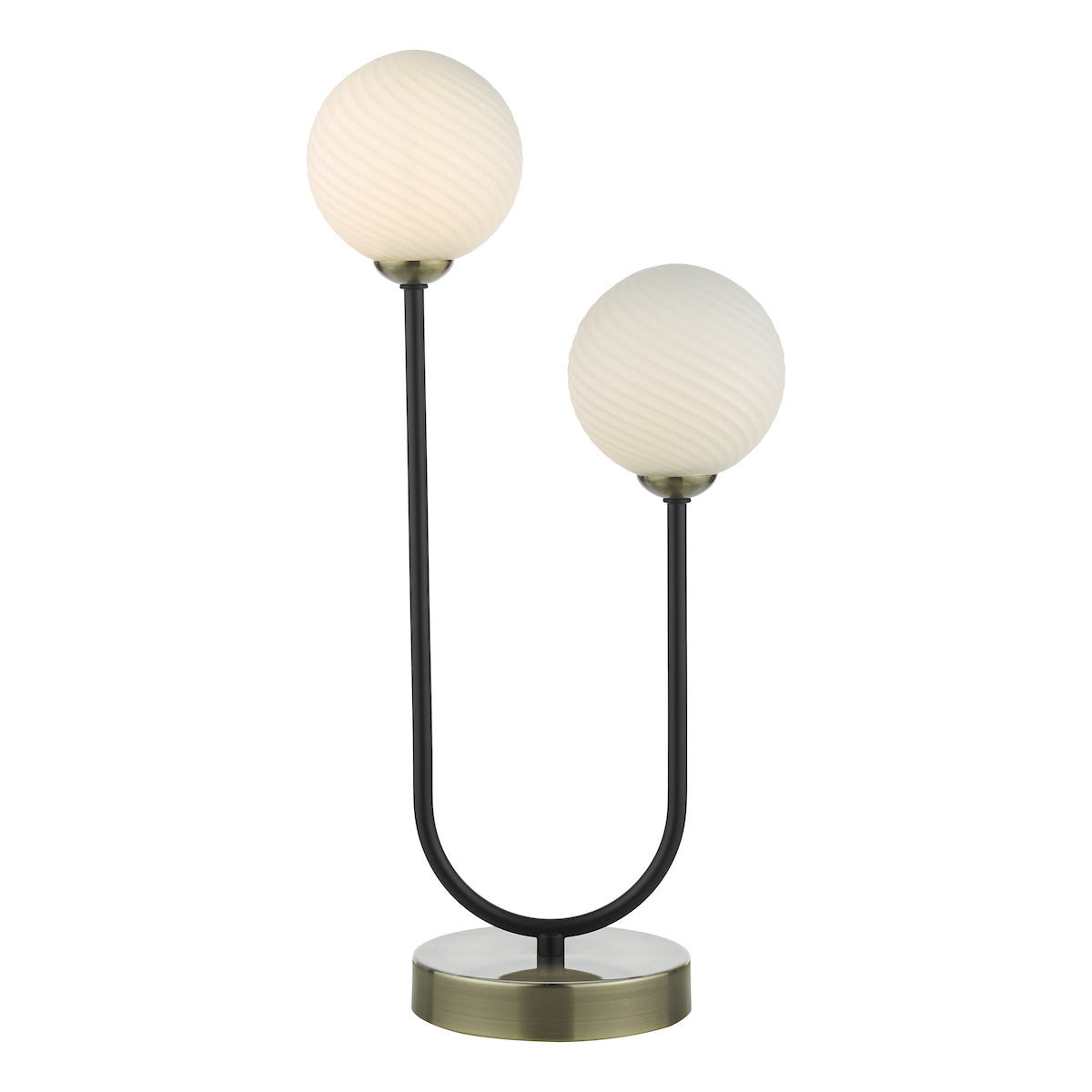 Duo 2 Light Table Lamps Antique Brass and Opal Glass