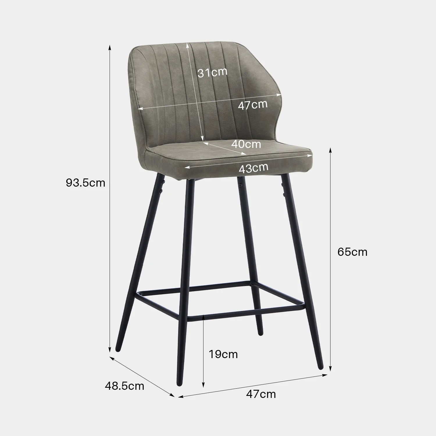 Callum Faux Leather Bar Stool Light Grey 65cm