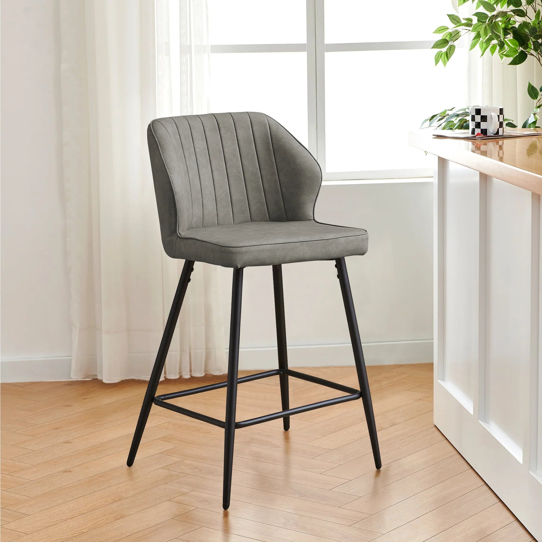 Callum Faux Leather Bar Stool Light Grey 65cm