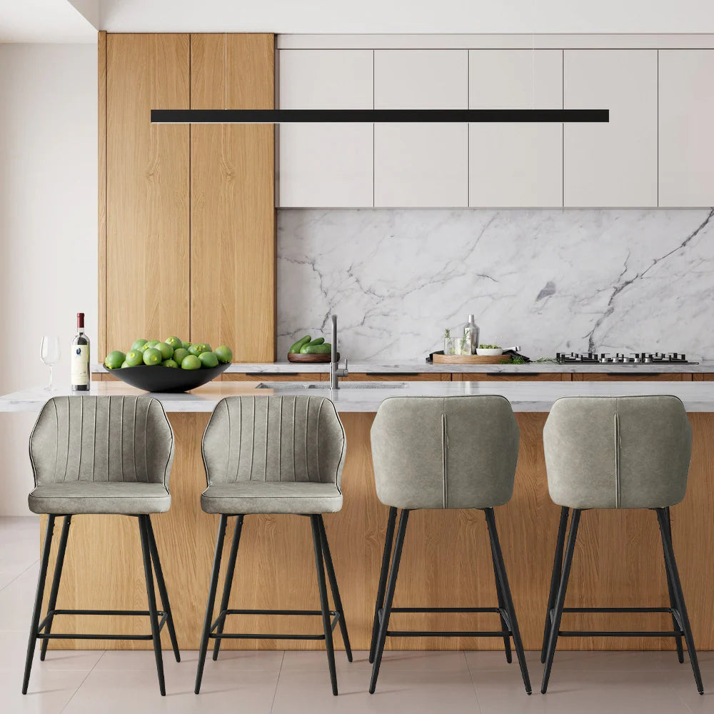 Callum Faux Leather Bar Stool Light Grey 65cm