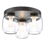 Edaline 3 Light Bathroom Flush Light Matt Black and Glass IP44