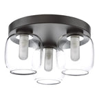 Edaline 3 Light Bathroom Flush Light Matt Black and Glass IP44
