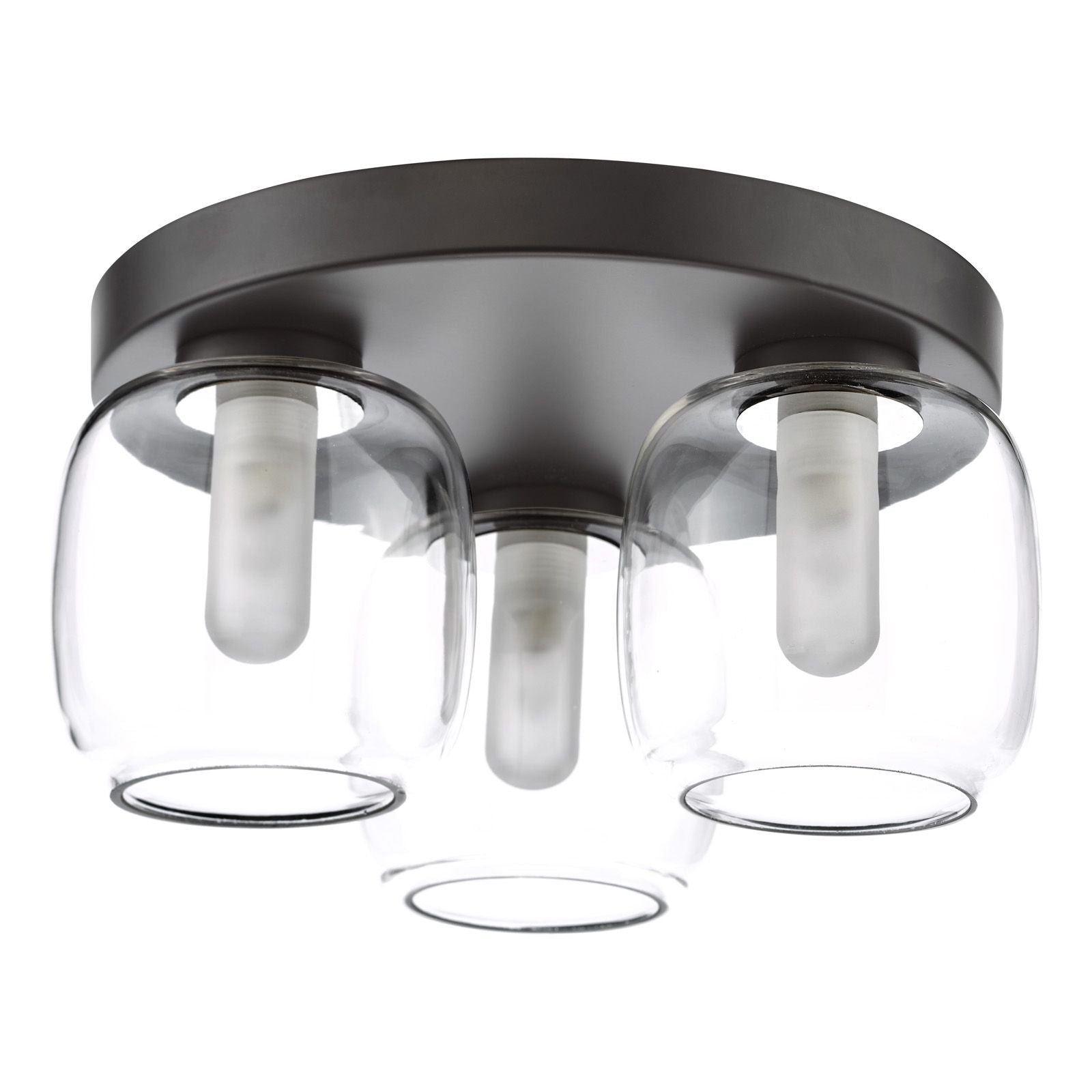 Edaline 3 Light Bathroom Flush Light Matt Black and Glass IP44