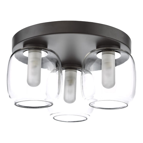 Edaline 3 Light Bathroom Flush Light Matt Black and Glass IP44