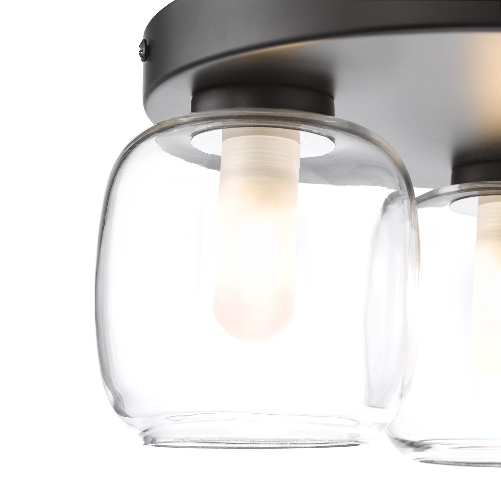 Edaline 3 Light Bathroom Flush Light Matt Black and Glass IP44