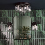 Edaline 3 Light Bathroom Flush Light Matt Black and Glass IP44
