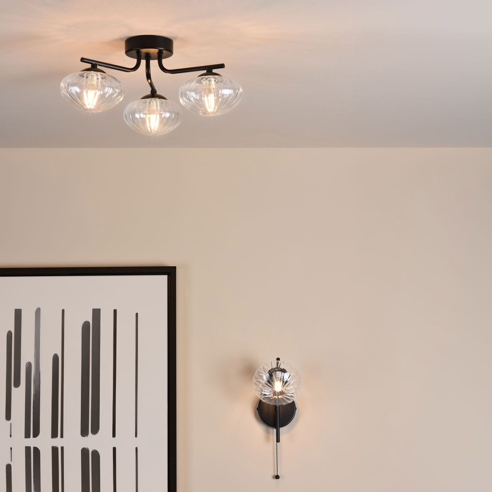 Ede Wall Light Matt Black and Glass