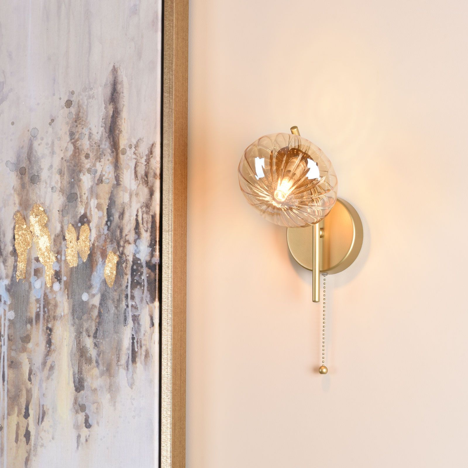 Ede Wall Light Satin Gold and Amber Glass