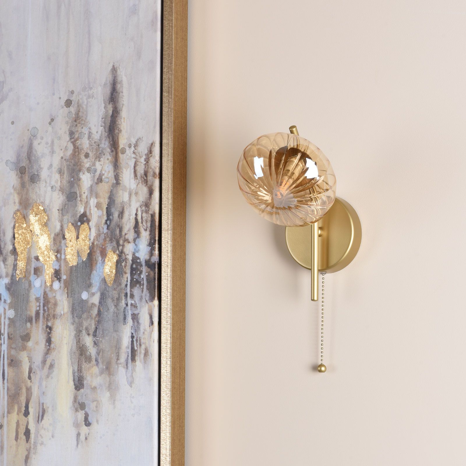 Ede Wall Light Satin Gold and Amber Glass