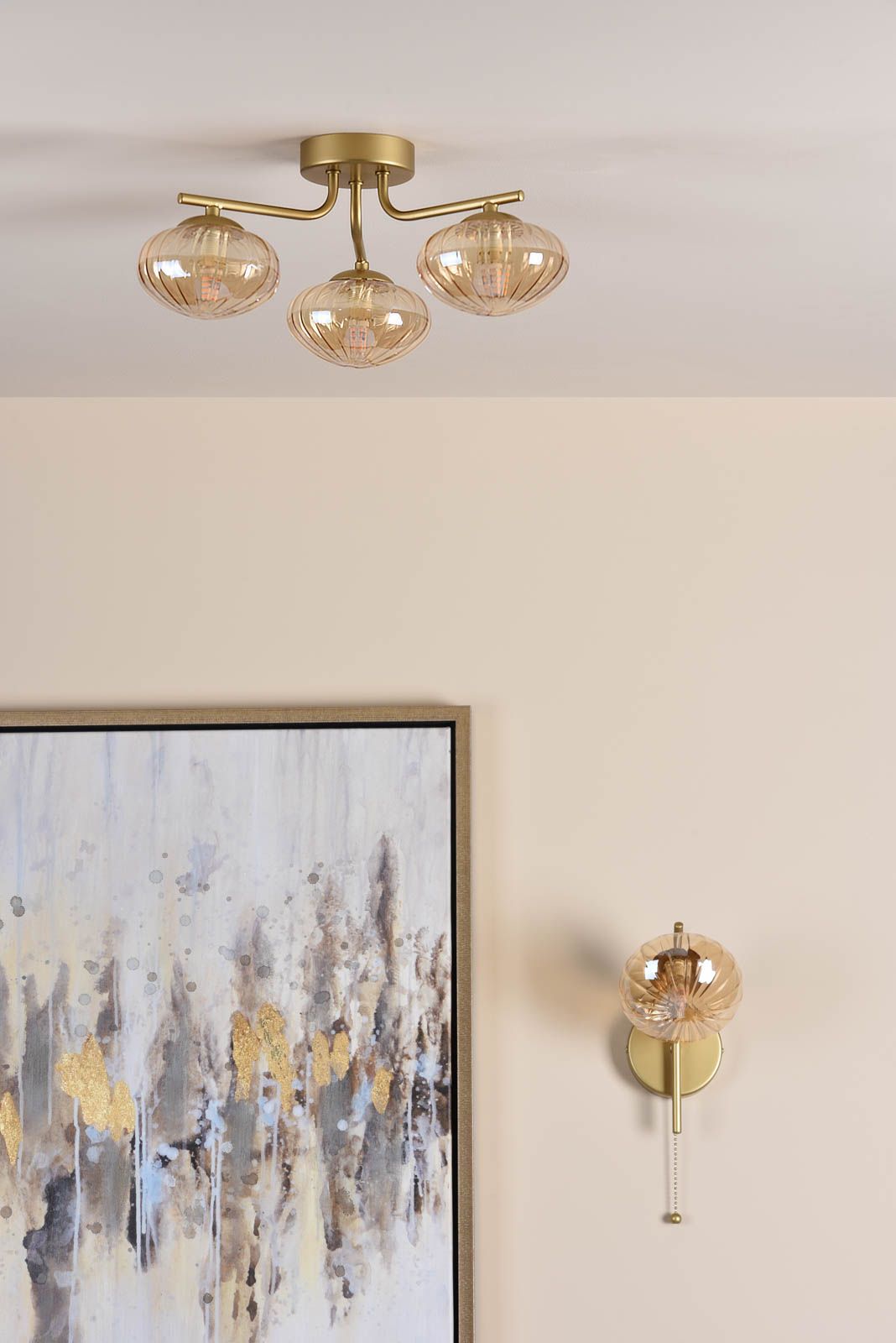 Ede Wall Light Satin Gold and Amber Glass