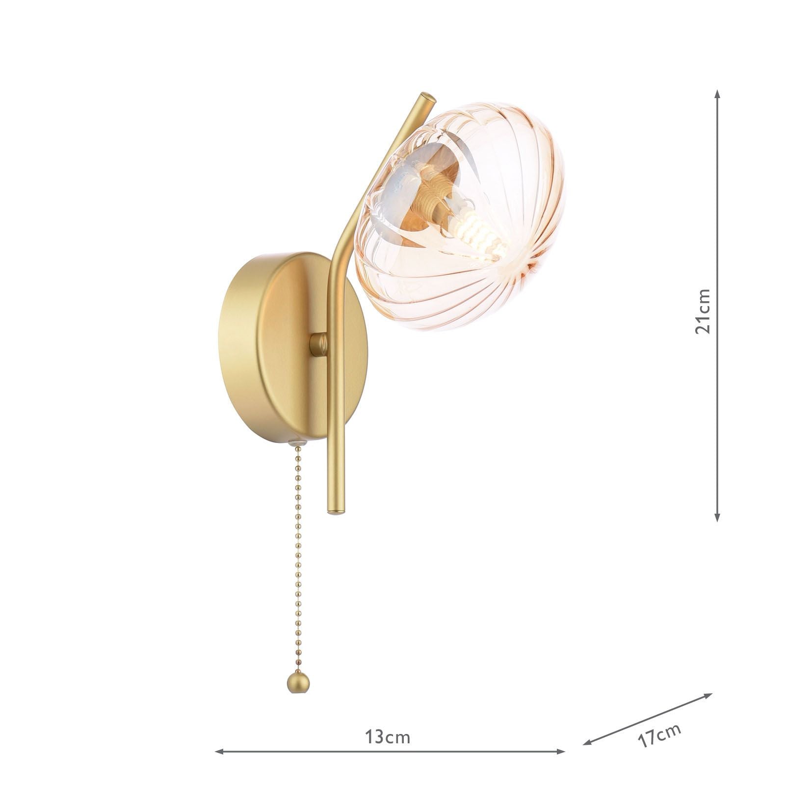 Ede Wall Light Satin Gold and Amber Glass