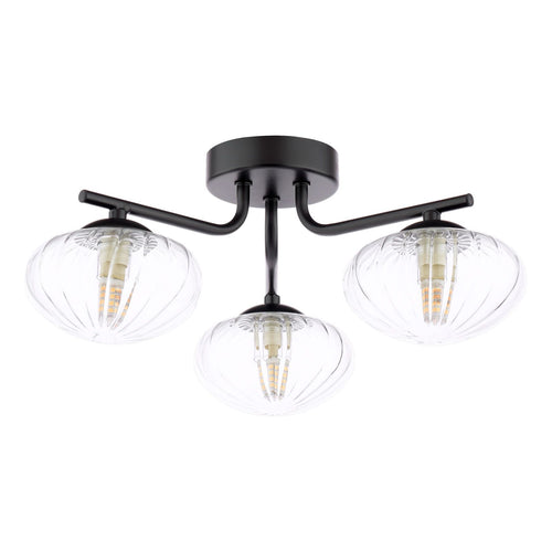 Ede 3 Light Semi-Flush Matt Black and Glass