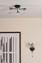 Ede 3 Light Semi-Flush Matt Black and Glass