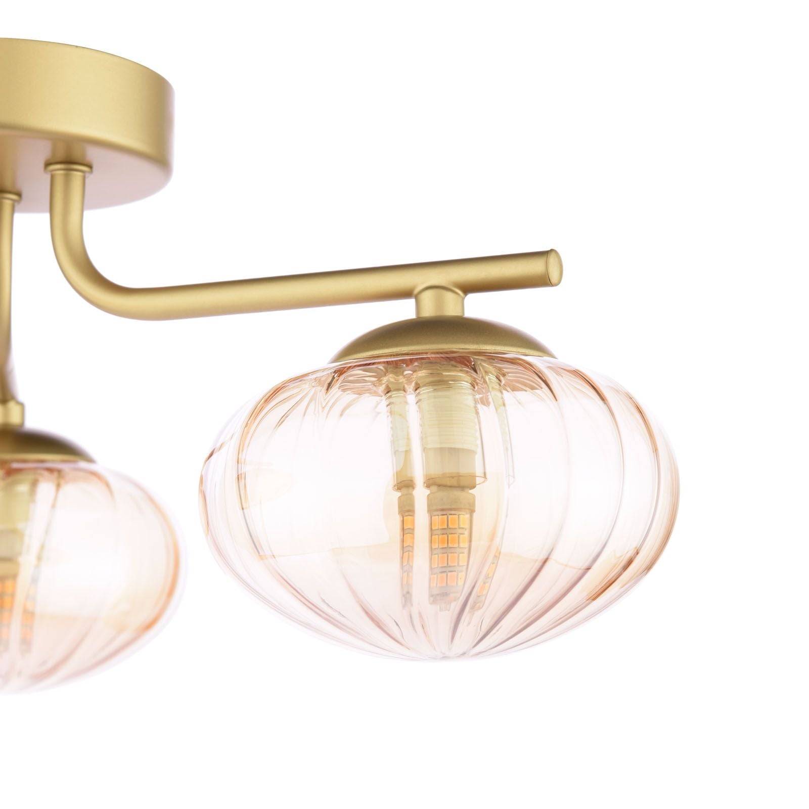 Ede 3 Light Semi-Flush Satin Gold and Amber Glass